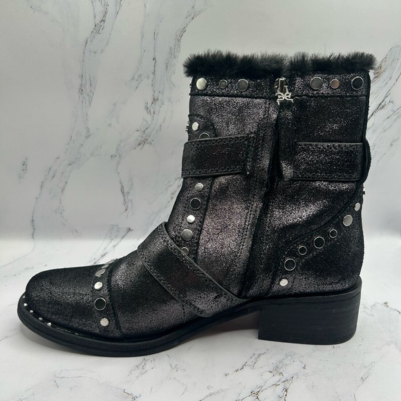 Sam Edelman Drea Studded Boots Size 8 Women’s Black Shiny Furry Sparkly Booties - Picture 8 of 9